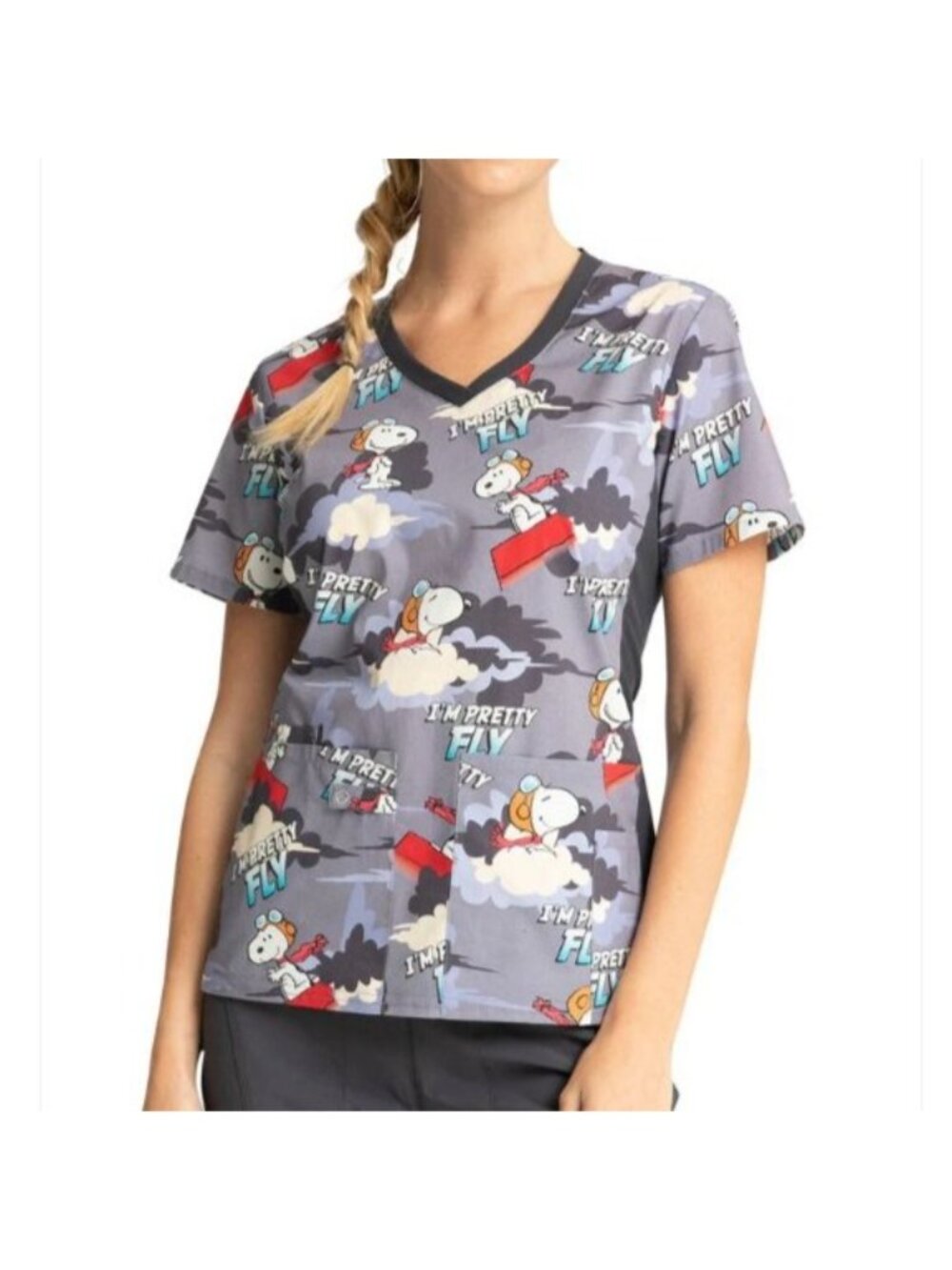Snoopy Peanuts Scrub Shirt XS Blue New WOT‎ Im Pretty Fly Cartoon